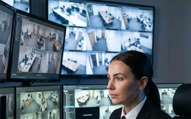 A Metropolitan Security operator monitoring CCTV in the control room