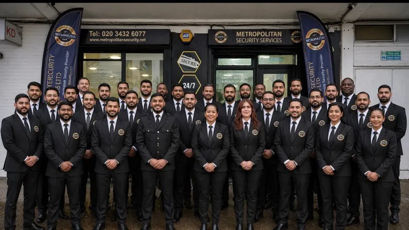 The Metropolitan Security Services team outside the London head office